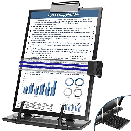 TONOS Document Holder for Desk, Adjustable Stainless Steel Typing Paper Stand
