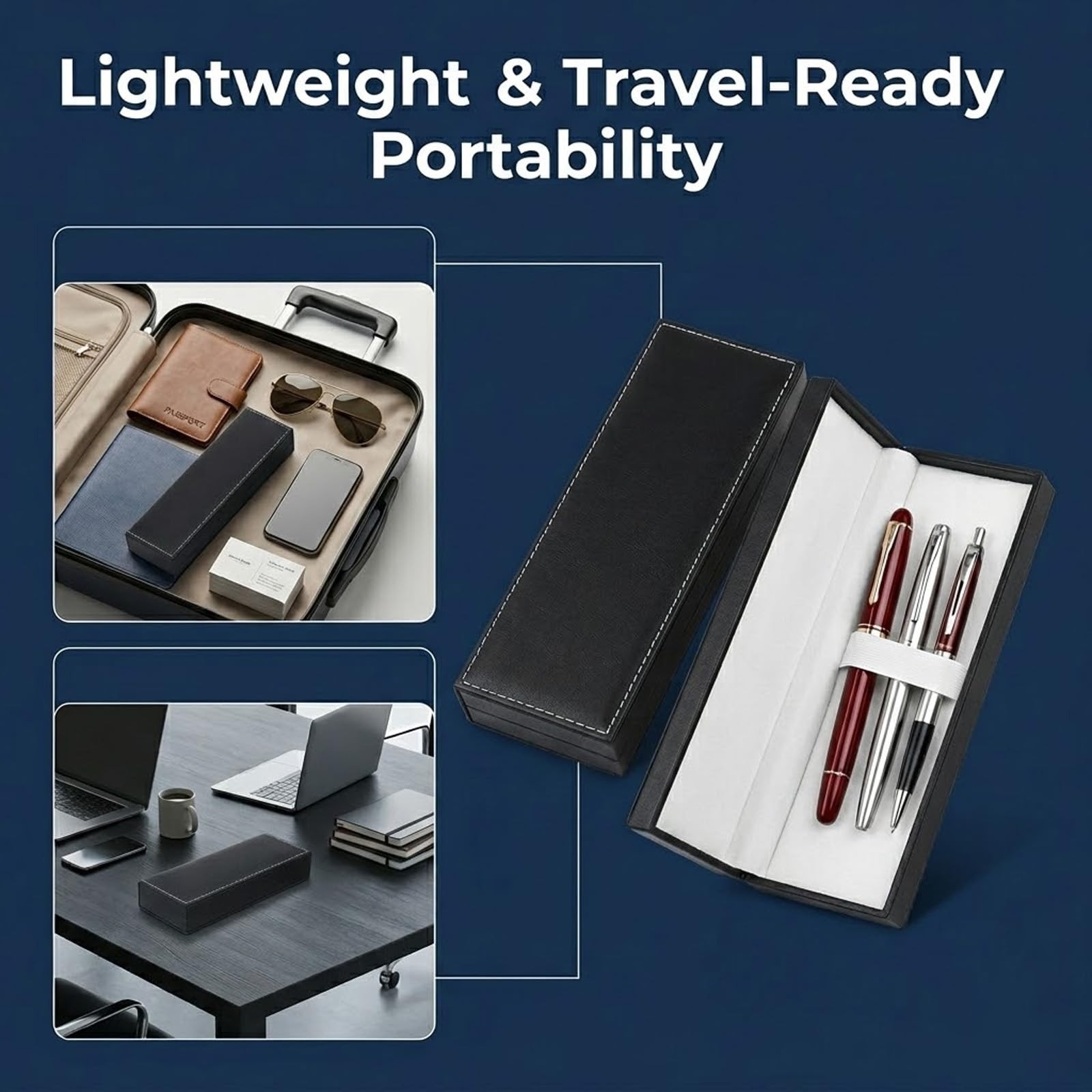 PU Leather Pen Single Case, Rectangle Pen Display Organizer Pens Gift for Fou…