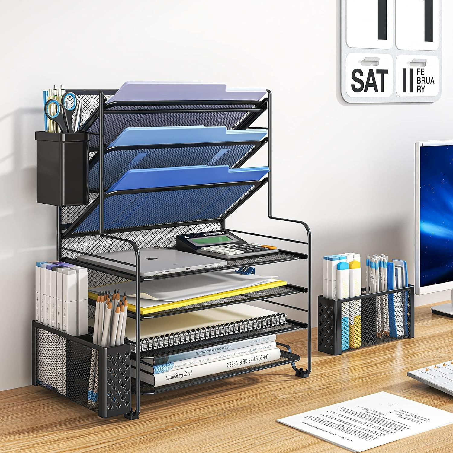 Multi-Functional 7-Tier File Organizer with Pen Holder – Ideal for Office Use
