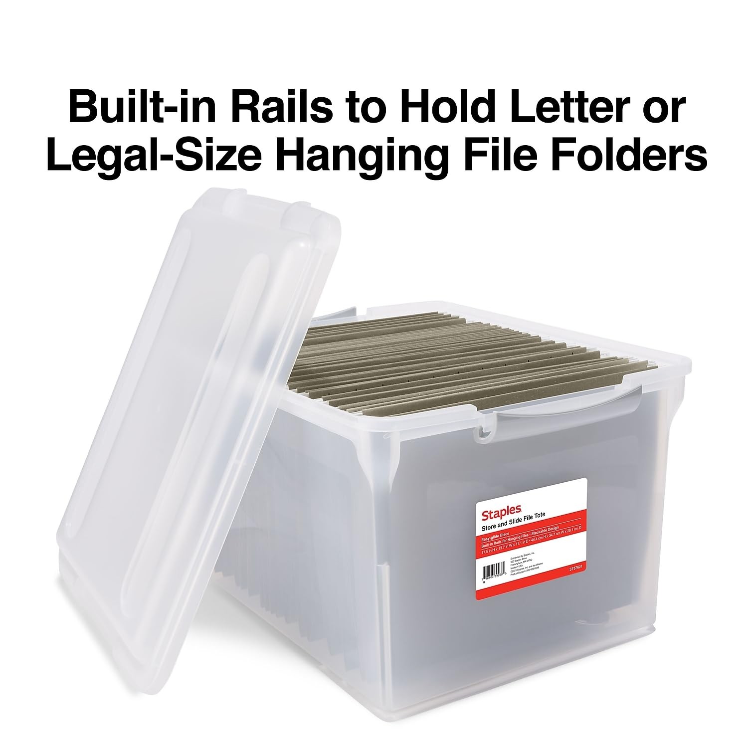 TRU RED Staples Store & Slide Hanging File Box, Latch Lid, 1 Pack, Clear