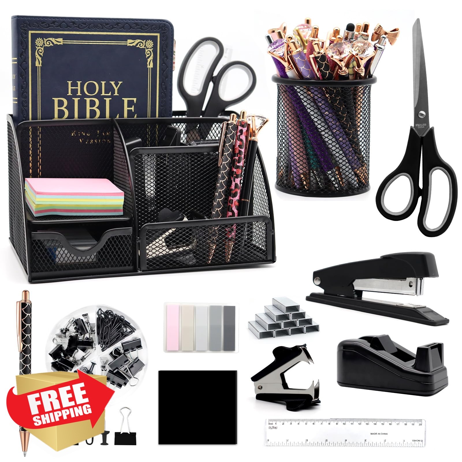 Shellvcase Black Desk Organizer Set 12pcs
