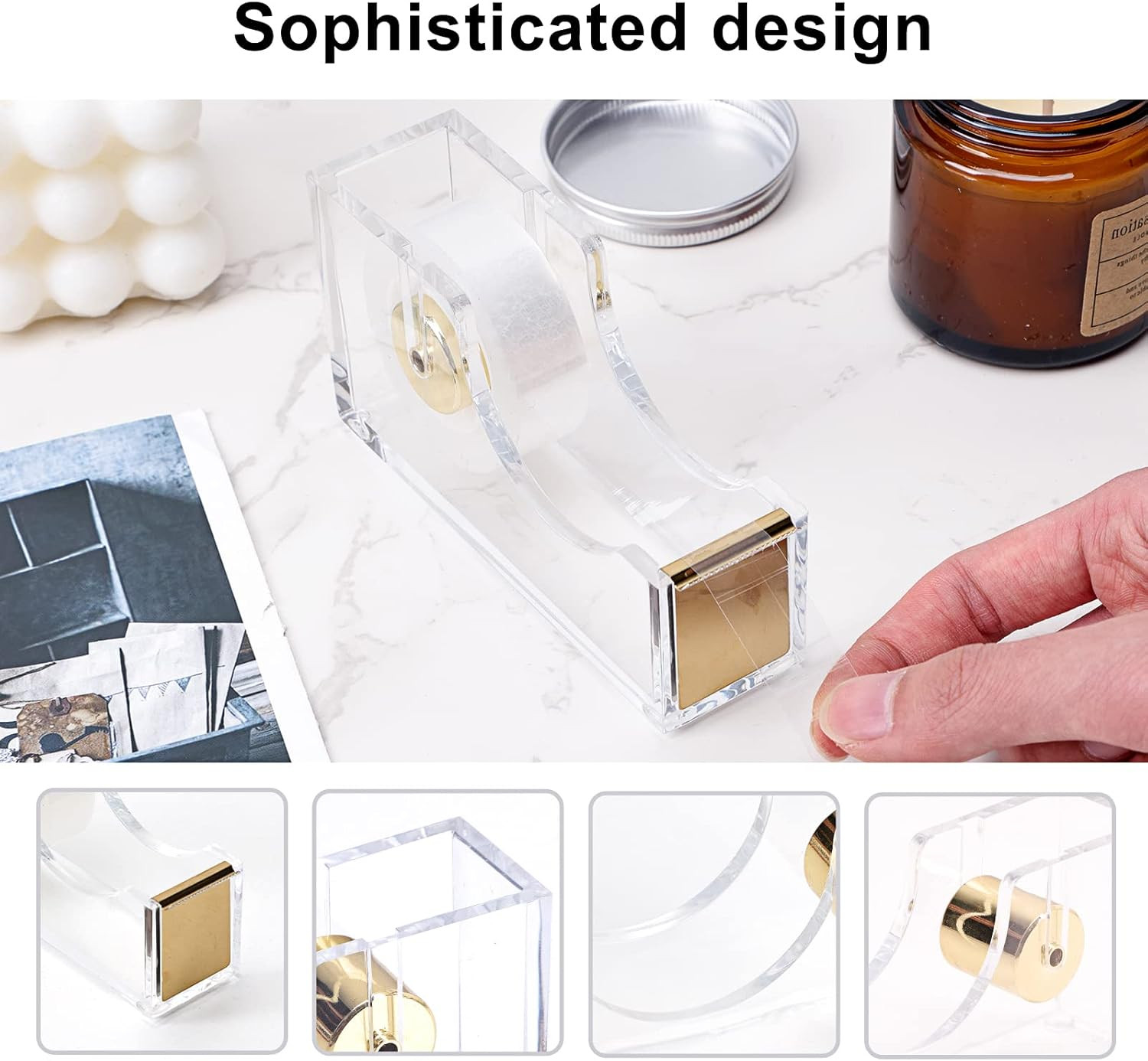 Gold Office Supplies Set Desk Accessories, Acrylic Stapler Set Staple Remover, P