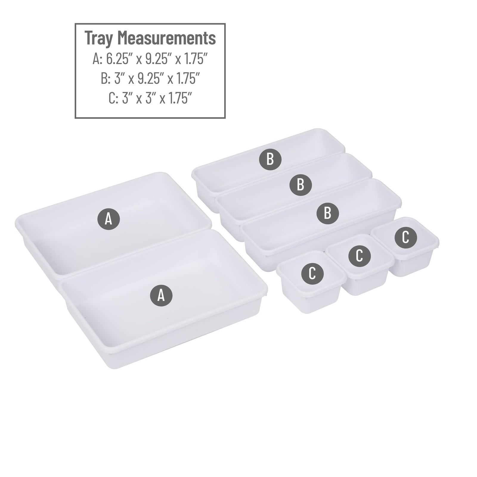 Mind Reader 8-Pc Drawer Organizer, Desk 8-Piece White, White