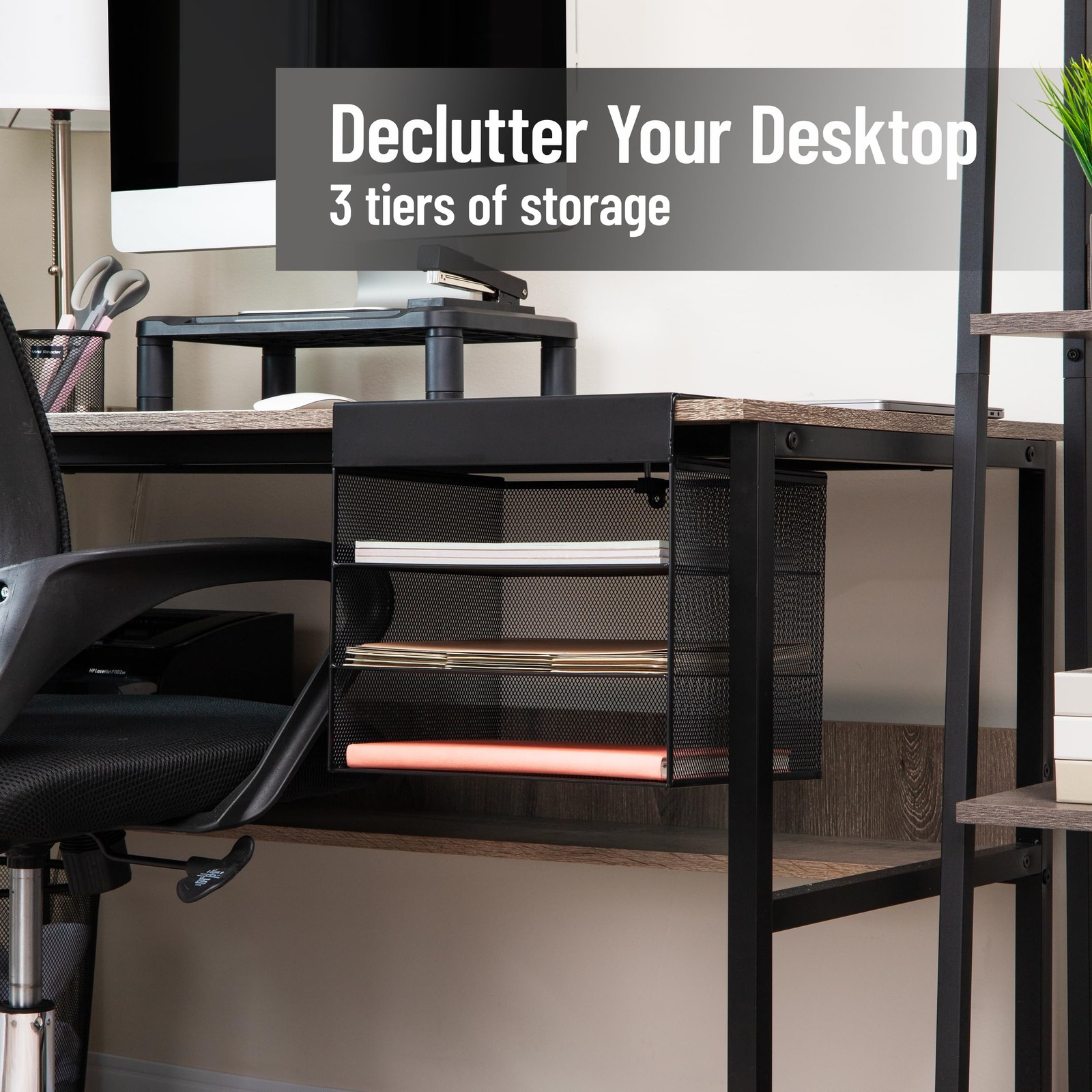 Mind Reader Slide-On Under Desk File Organizer No Tools Required Hanging
