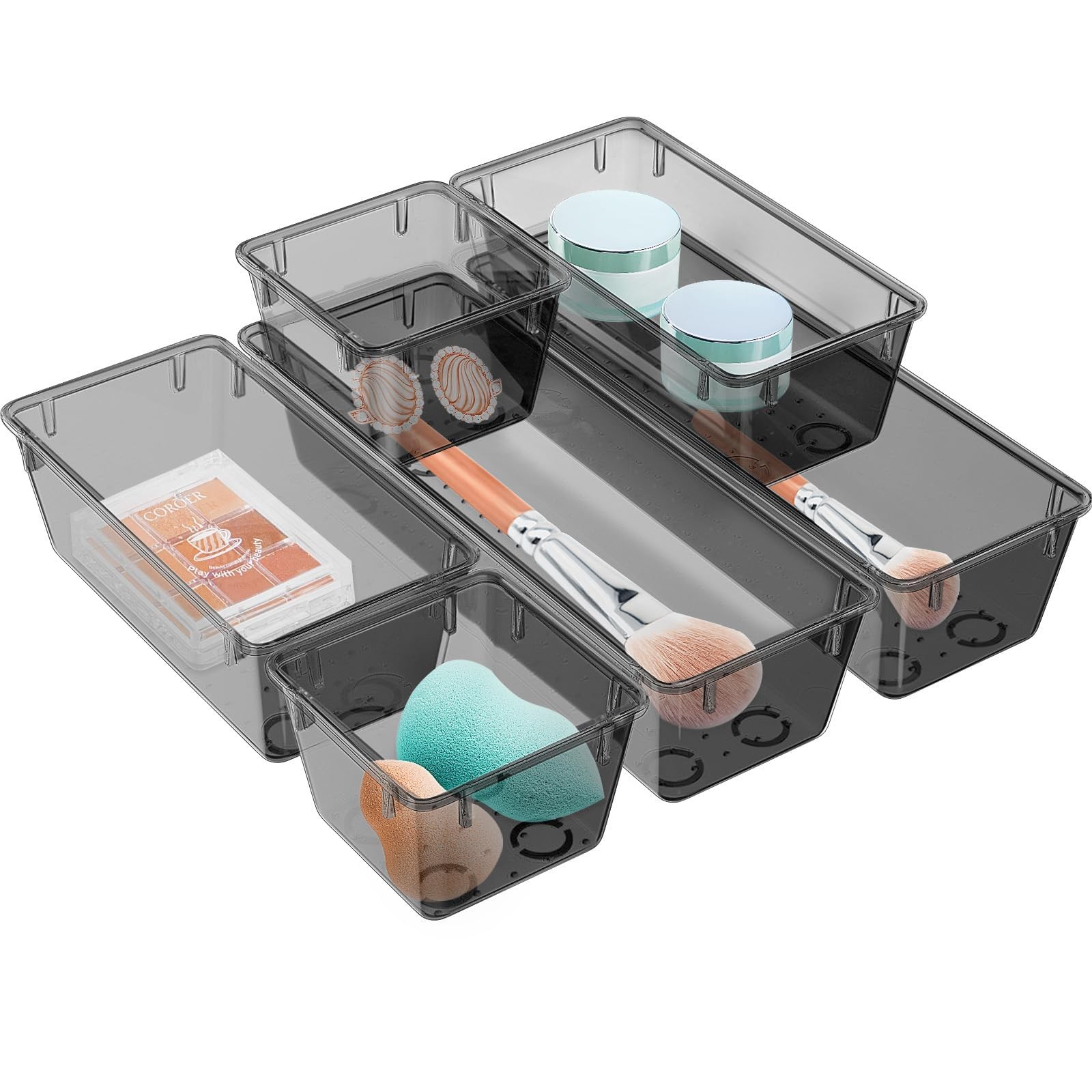 6 Pack Clear Drawer Organizer Set Acrylic Drawer Storage Trays Storage Bins f…