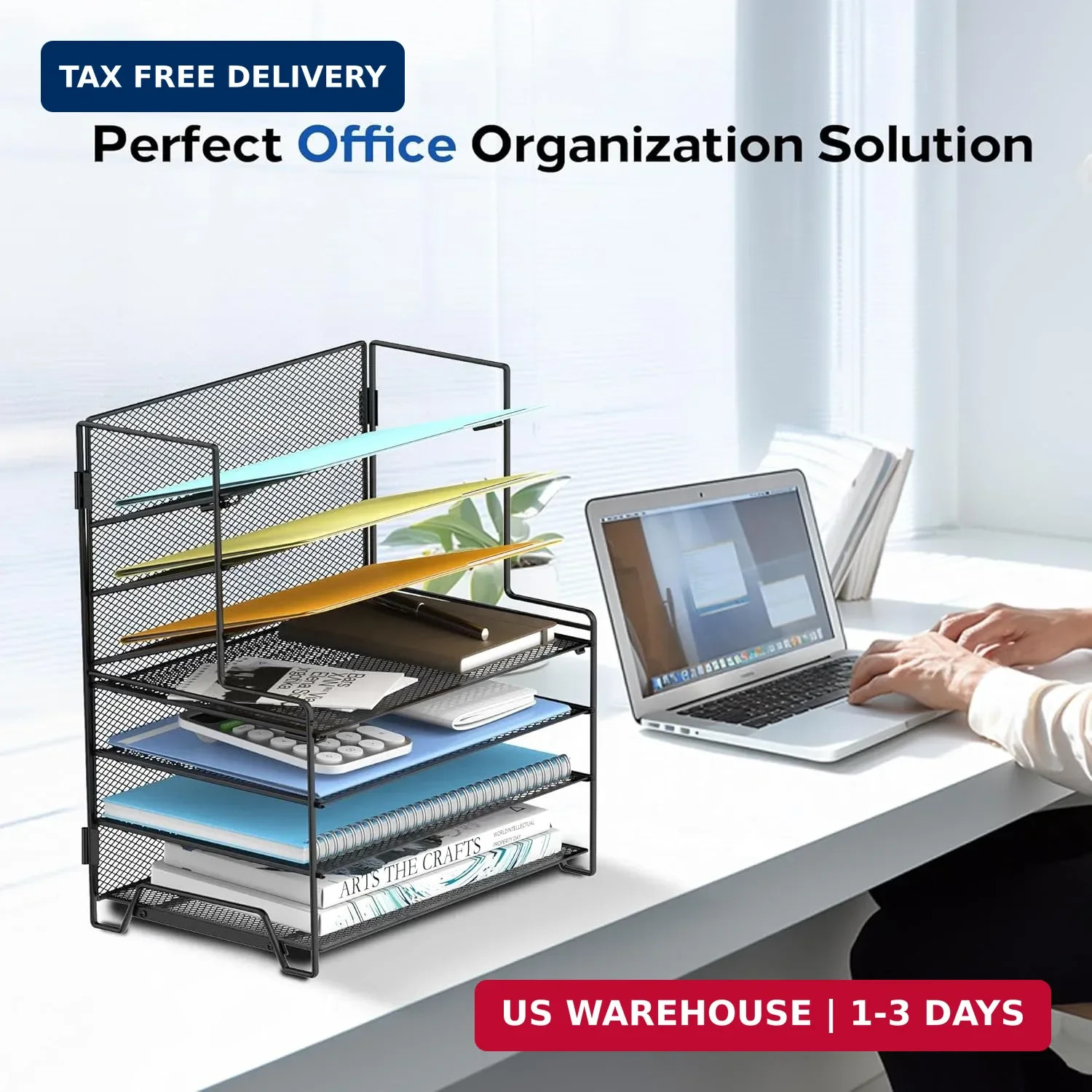 SUPEASY 7 Tier Desk File Organizer, Mesh Letter Tray Paper Organizer with File H