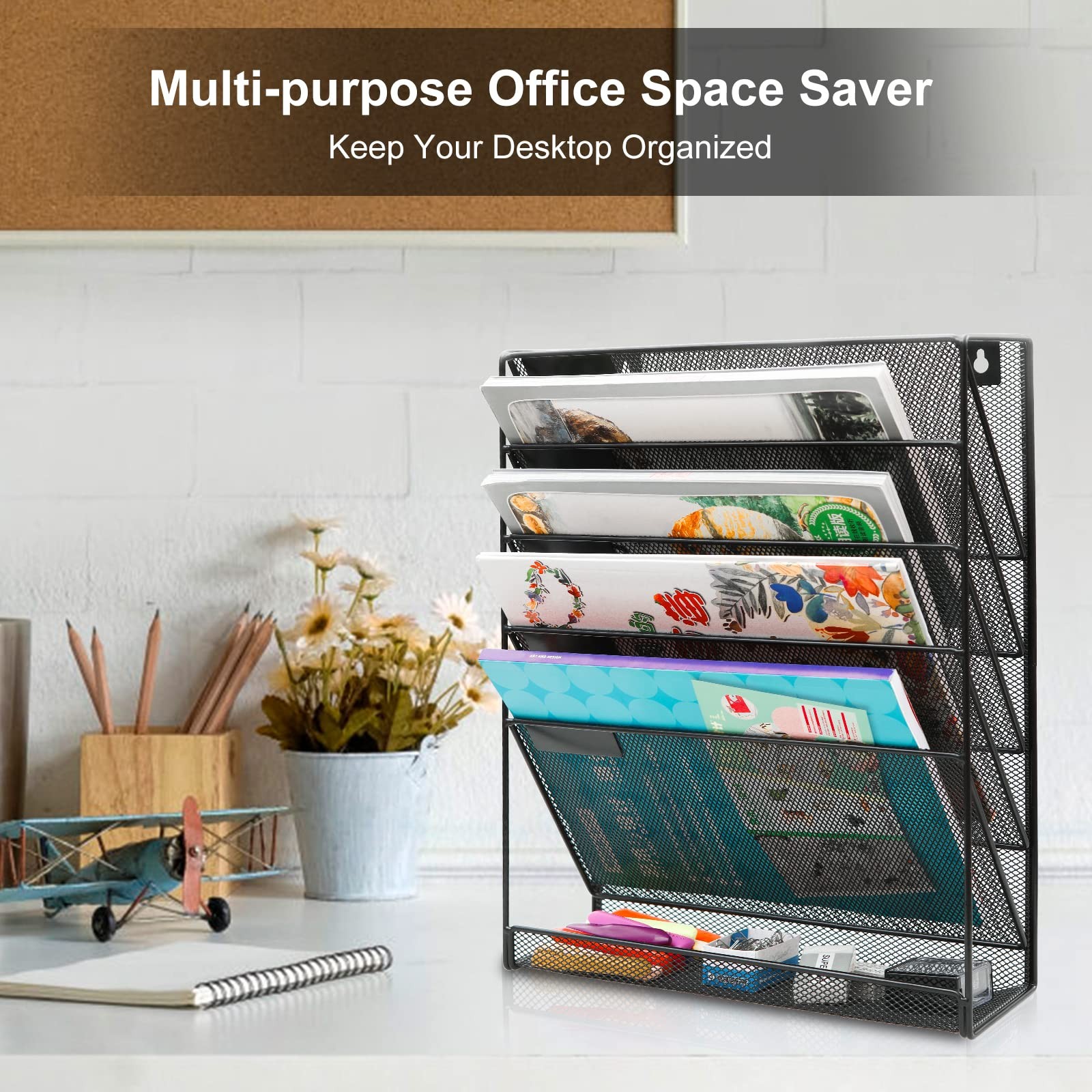 EasyPAG 5 Tier Wall File Holder, Mesh Hanging 12.75 x 4.1 x 16 inch, Black