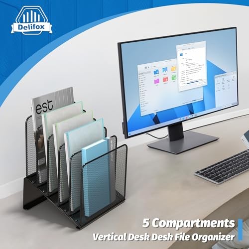 Inclined 5-Section Desk File Organizer, Vertical 9″ x 8.5″ x 11.8″, Black