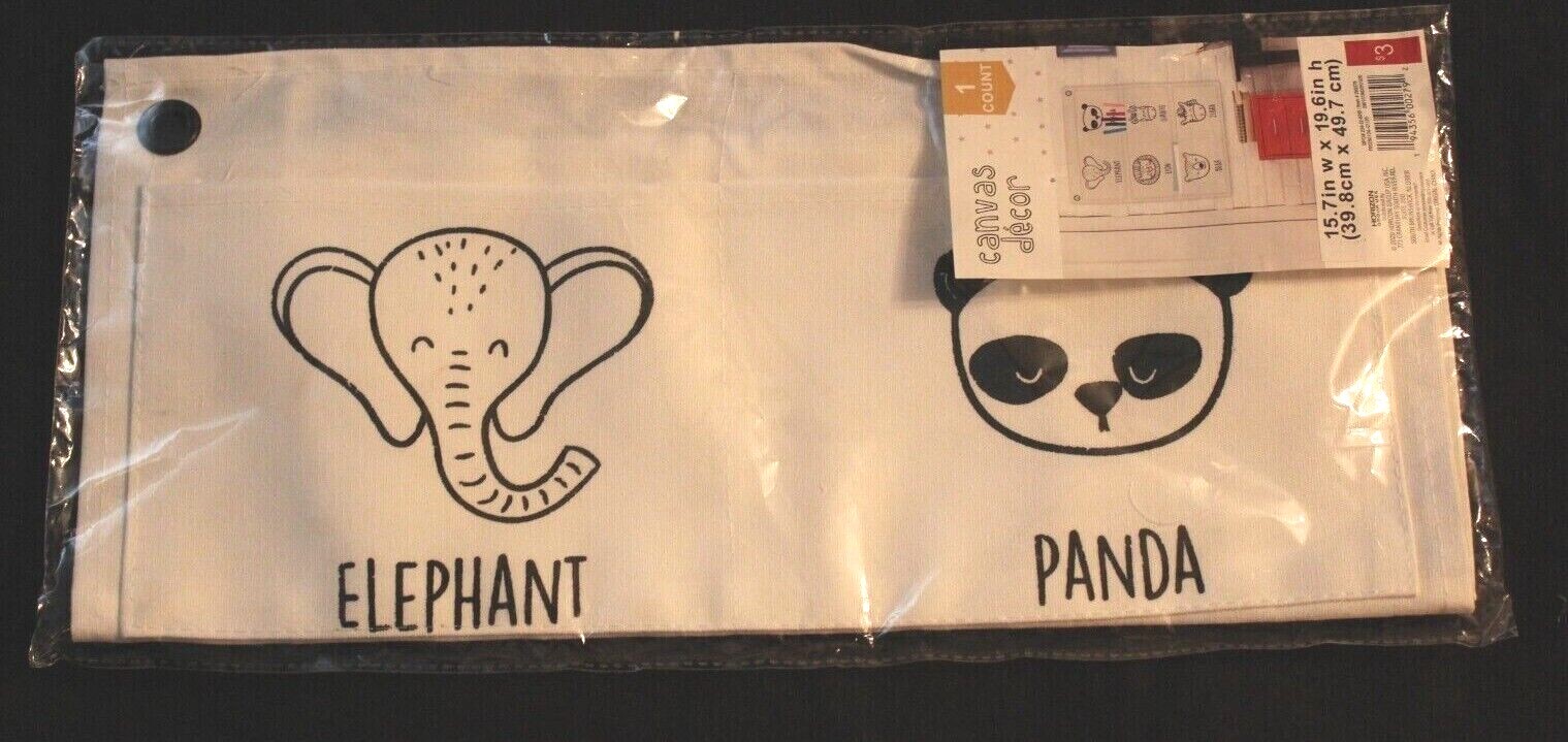 2020 Horizon Group USA Panda Elephant Giraffe Lion White Canvas Decor Organizer