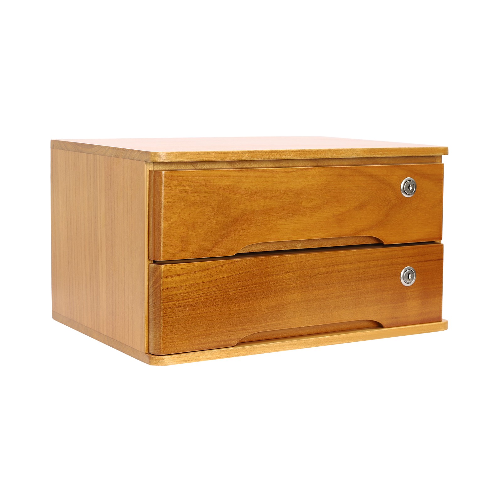 Retro Wooden Desktop Storage Box 2-Tier Desk Organizer w/ Lockable Drawers