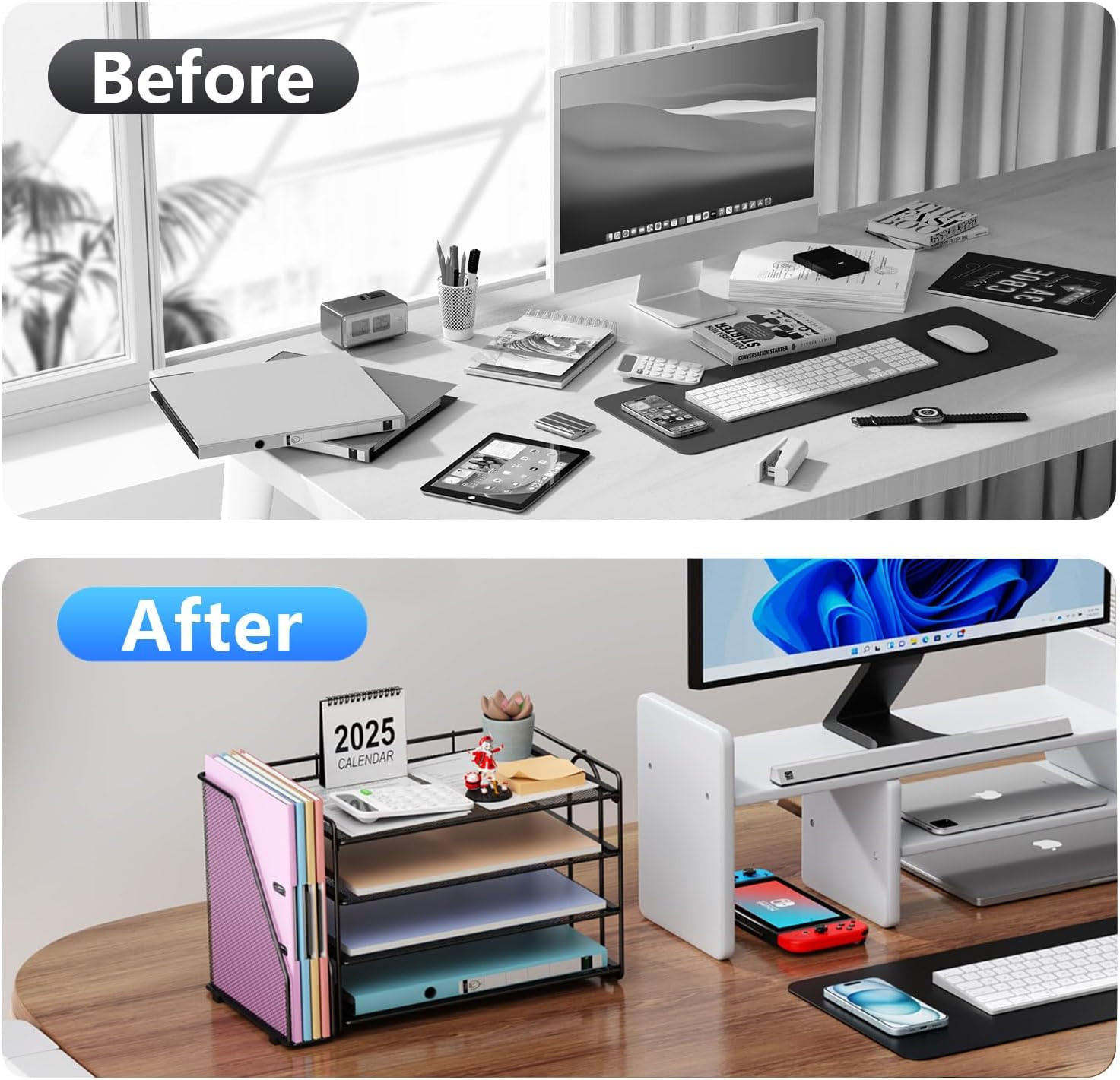 4-Tier Paper Organizer with Magazine Holder, Desk Organizers and Accessories, De