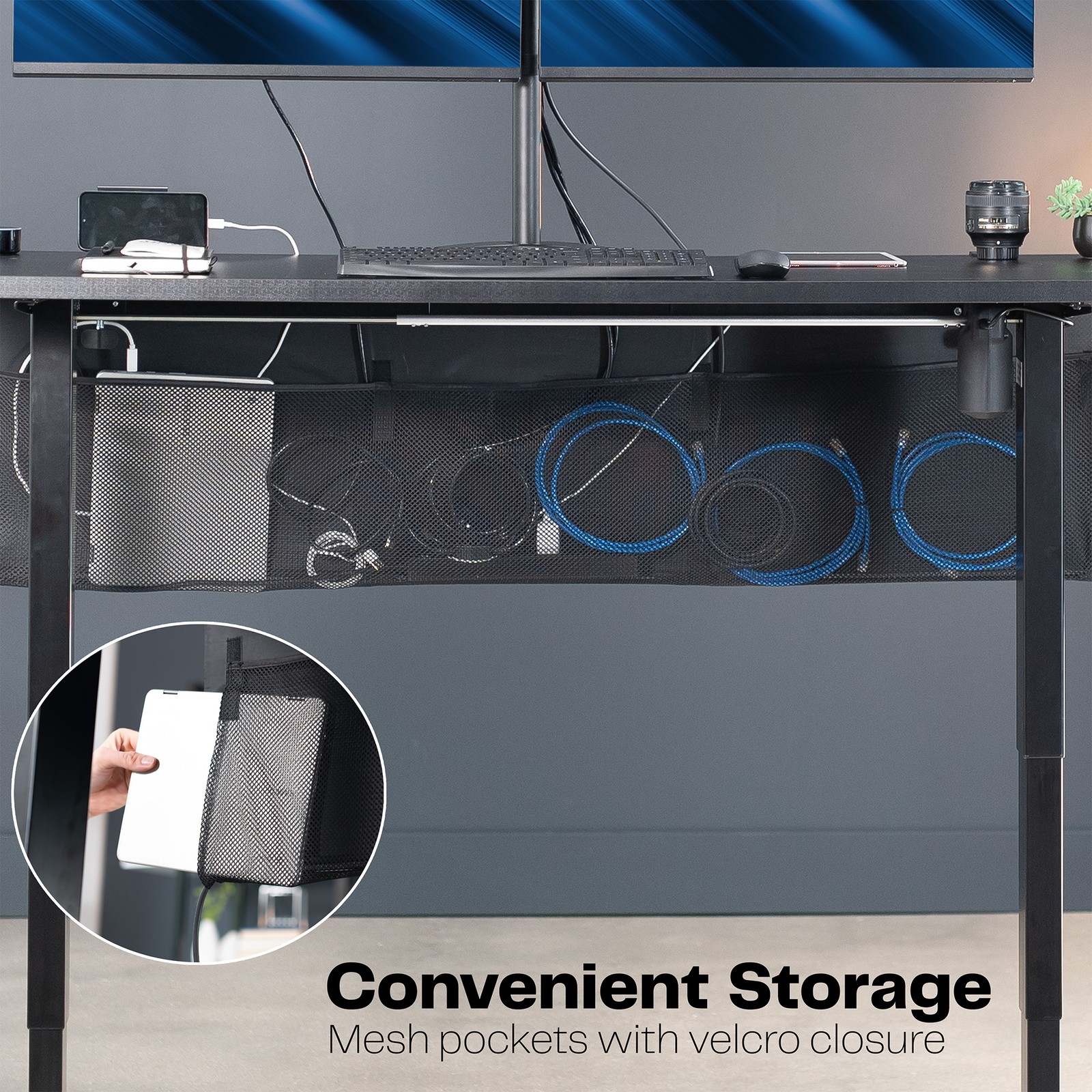 VIVO Black Clamp-on 60″ Privacy & Cable Management Sleeve Panel Kit for Desk