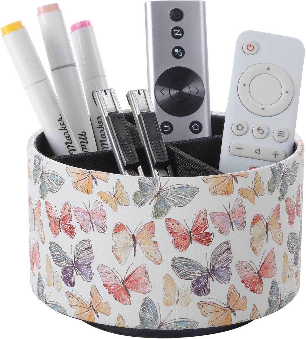 Cute Rotating Table Remote Control Holder 360 Spinning PU Leather Remote