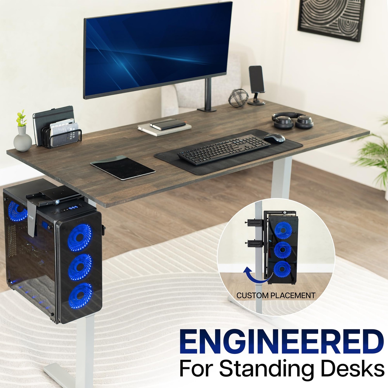 VIVO Adjustable Clamp-on Desk Leg PC Mount, Under Black