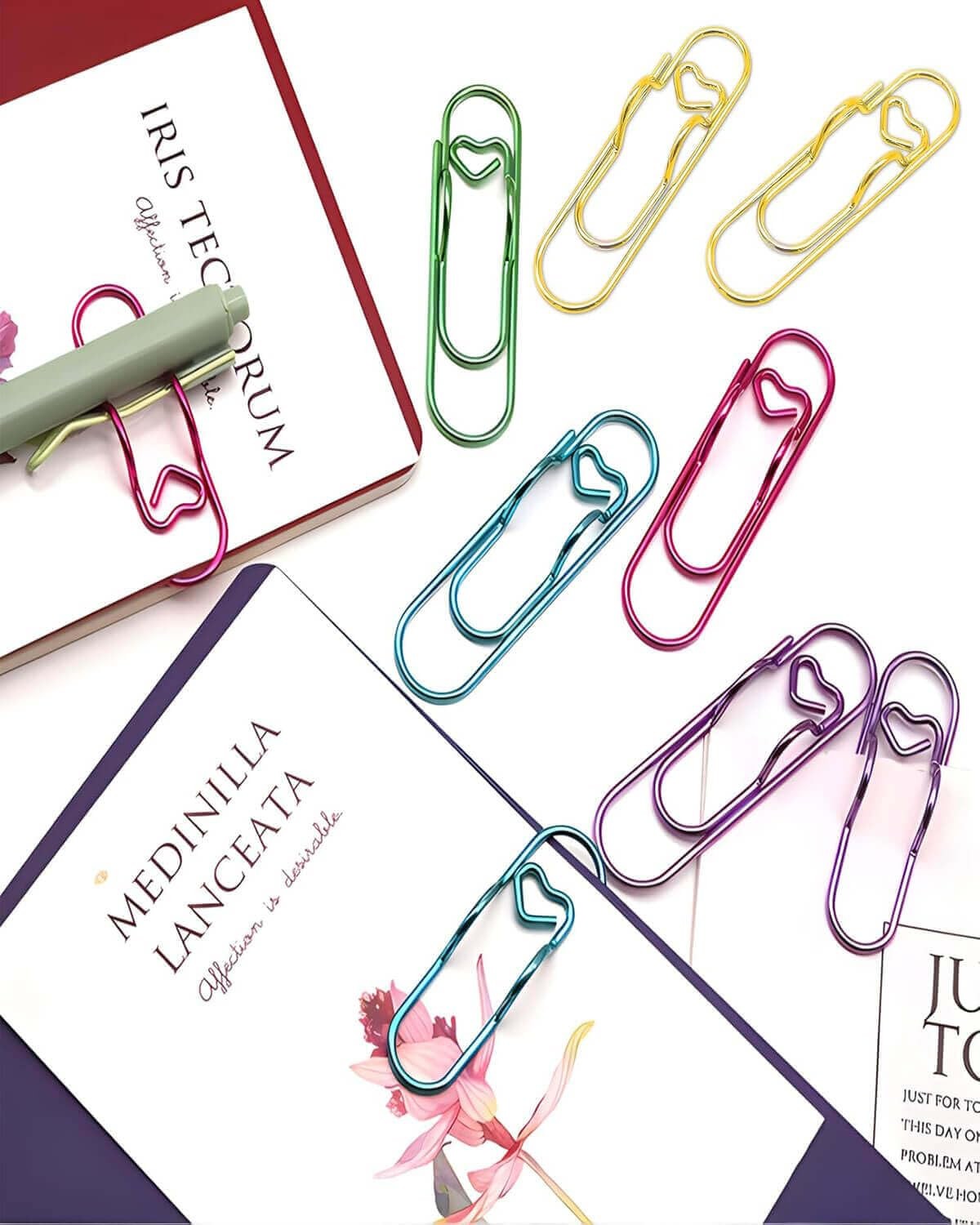 Metal Pen Clips and Holders 15 Pack Colorful for Notebooks and Heart Papers P…