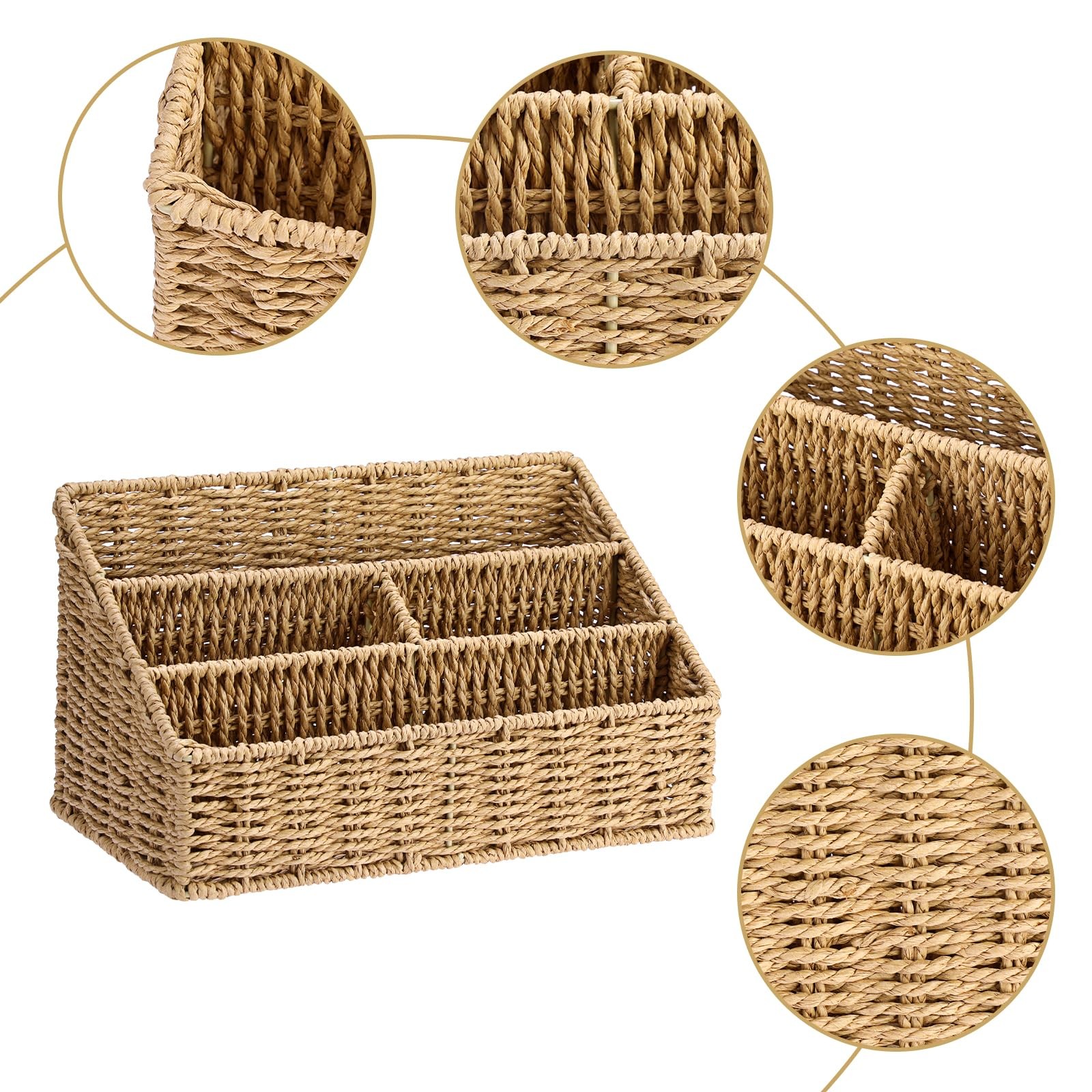 Woven Storage Basket Rattan Vertical Wicker Storage Baskets with 4 Compartmen…