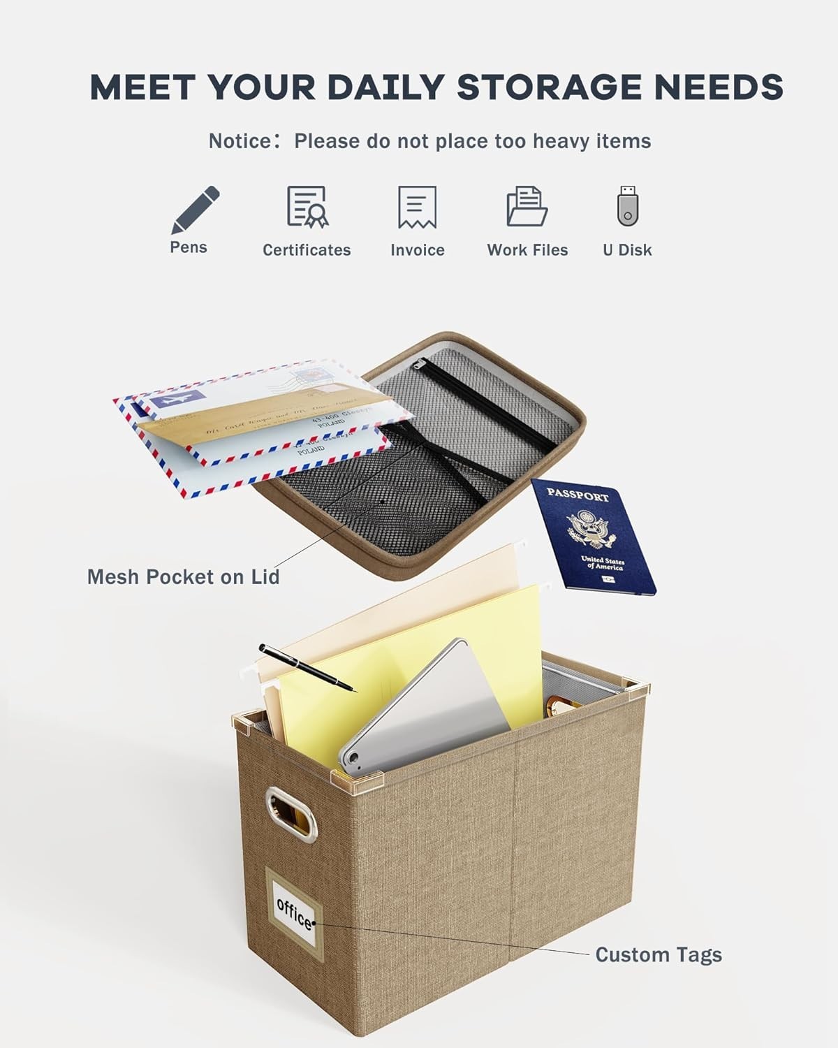 Woven File Box Taupe – Threshold™: Office Desk Organizer, Supplies Holder,