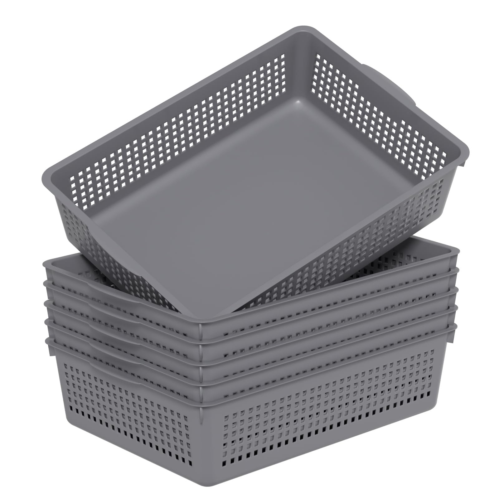 Nicesh A4 Size Plastic Basket, Desktop File Storage Organization Tray, Grey