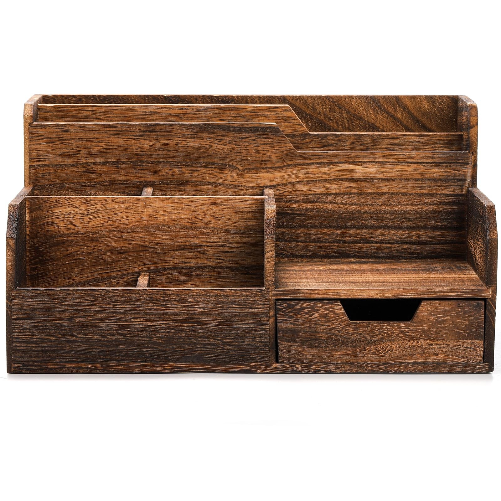 Brown Wooden Mail Organizer, Desk Organizer with 7 Compartments and Drawer, R…