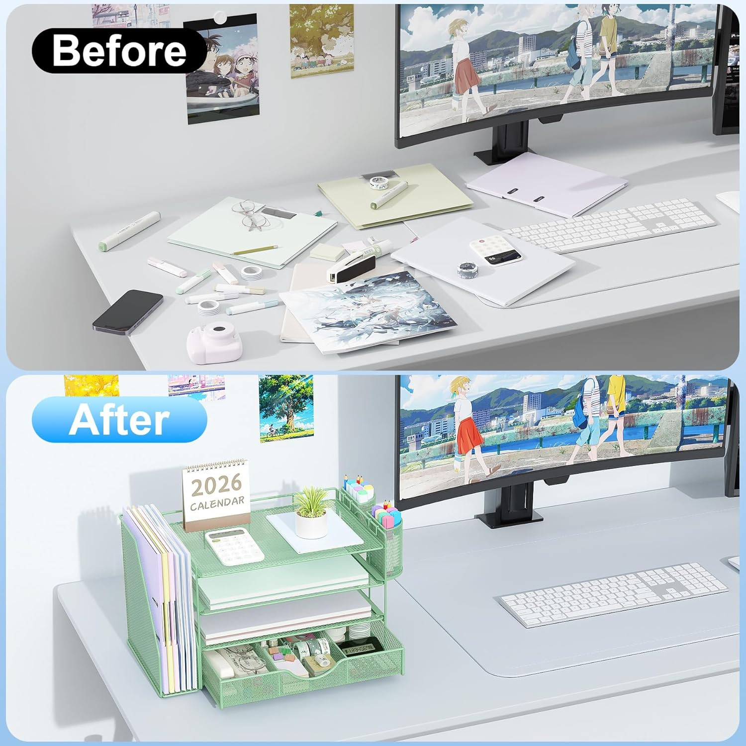 4-Tier Desk Organizer with Drawers, File Holders, Letter Trays and Pen Holders –