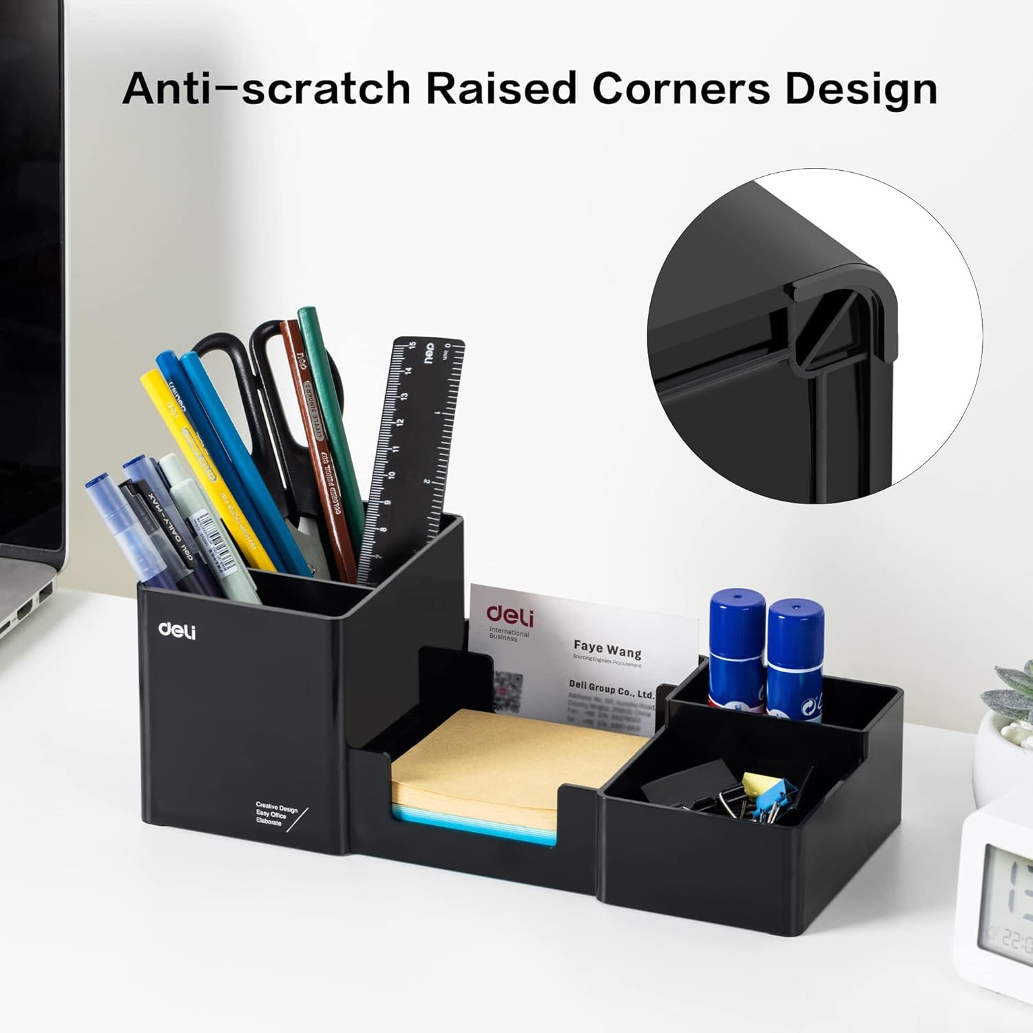 Desk Organizer, Plastic Desktop Organizer with Pencil Holder and Sticky Note Tra