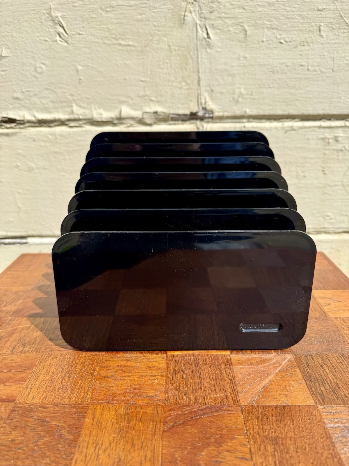 Vintage Eldon 6 Slot Desk Organizer File Sorter Smoked Black Acrylic MCM