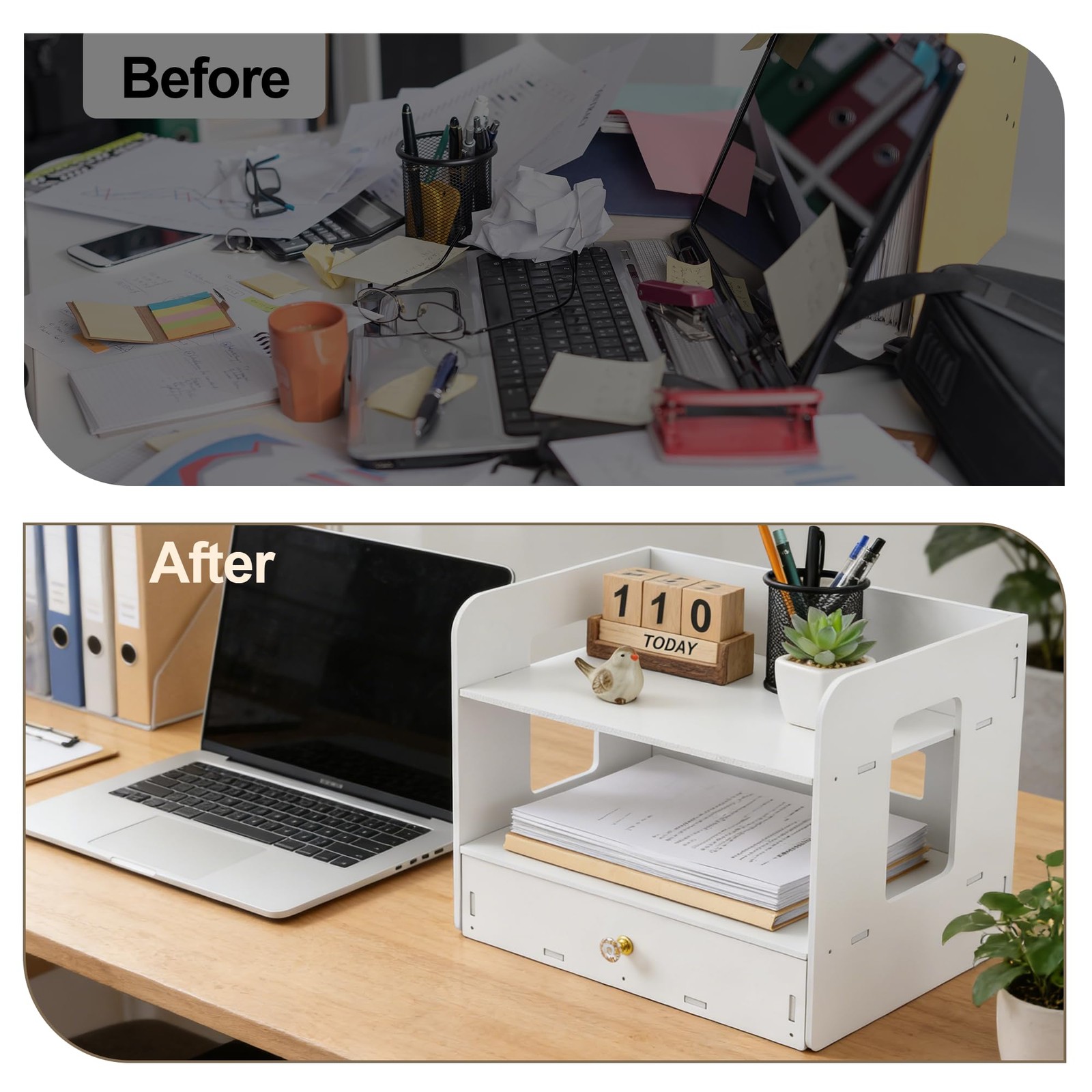 Desk Organizer, 2-Tier File Organizer for Desk with Drawer, Letter Tray , Des…