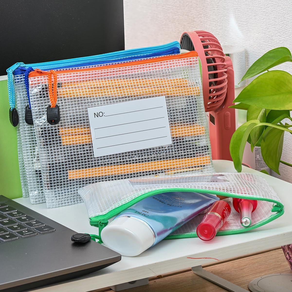 Plastic Mesh Zipper Pouch, 12Pcs Zipper File Bags with Label Pocket, Game Boards