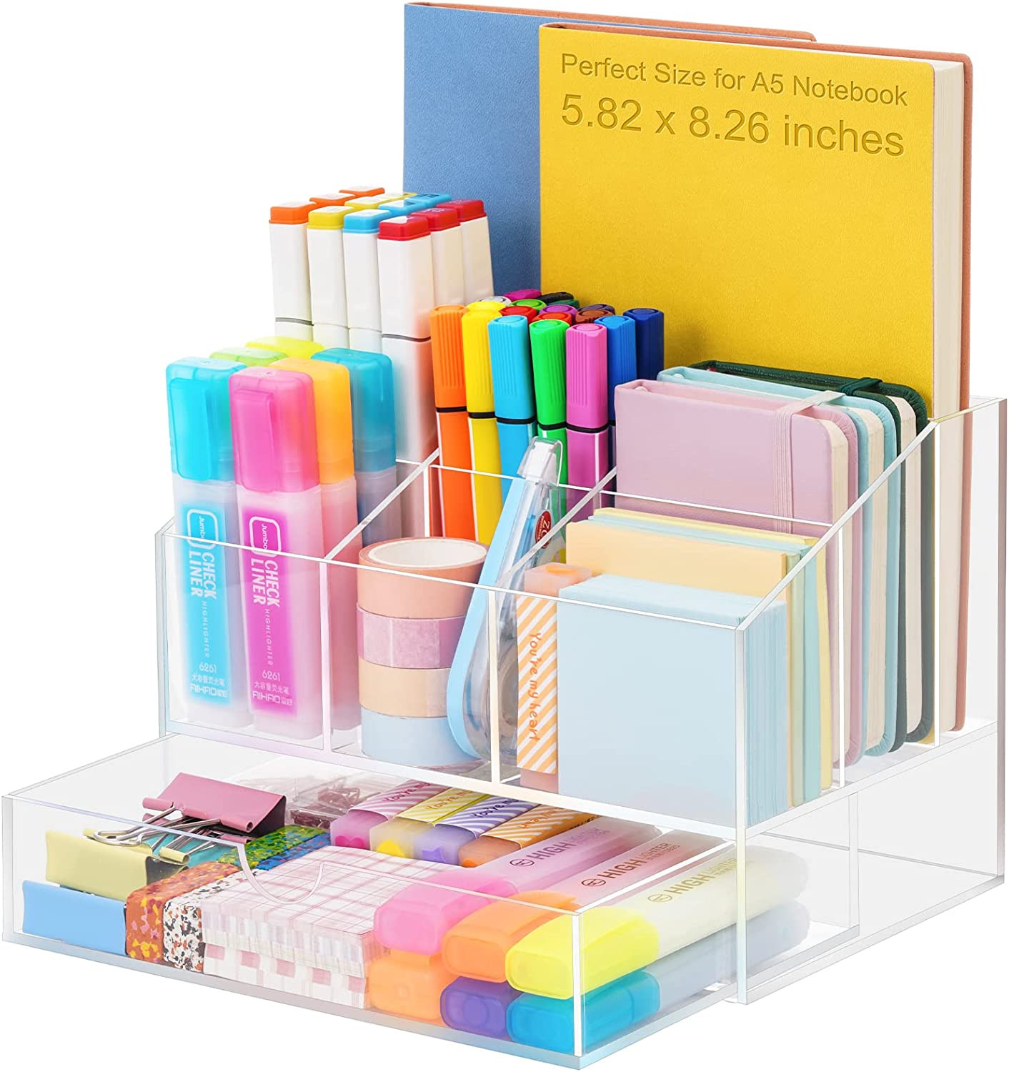 VITVITI Acrylic Desk Organizer, Upgraded Clear Pencil Organizer for Desk, 7 Comp