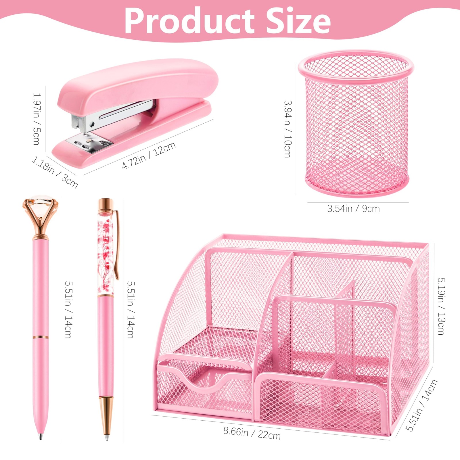 11 Pcs Pink Office Supplies Set Mesh Desk Organizer Accessories Kit include S…