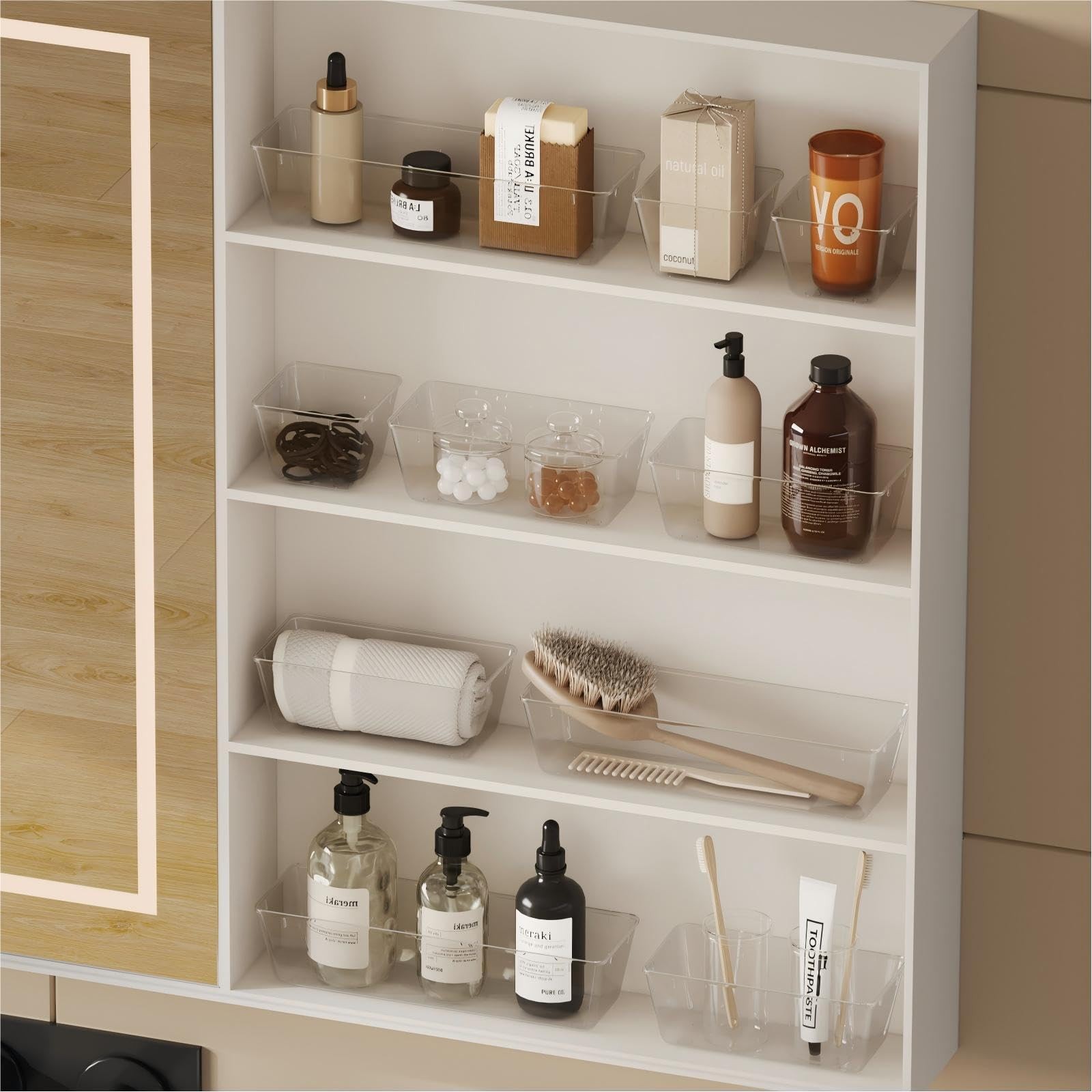 Yanosaku 25 PCS Clear Plastic Drawer Organizer Set, 4 Sizes Vanity