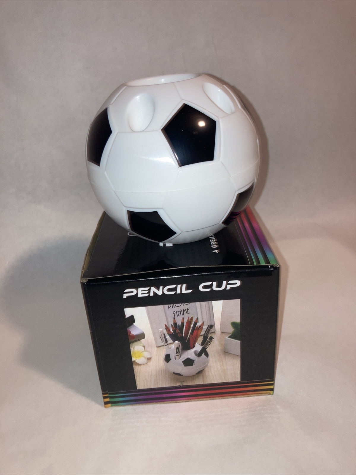 Best Brands Black and White Lightweight Soccer Ball Pencil Cup Holder