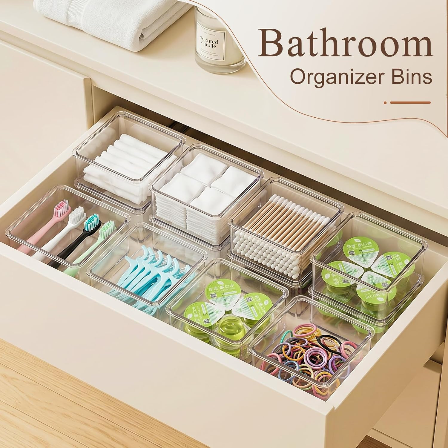 Hudgan 24 Pcs Small Drawer Organizer BinsSet, Stackable Drawer Divider Trays for