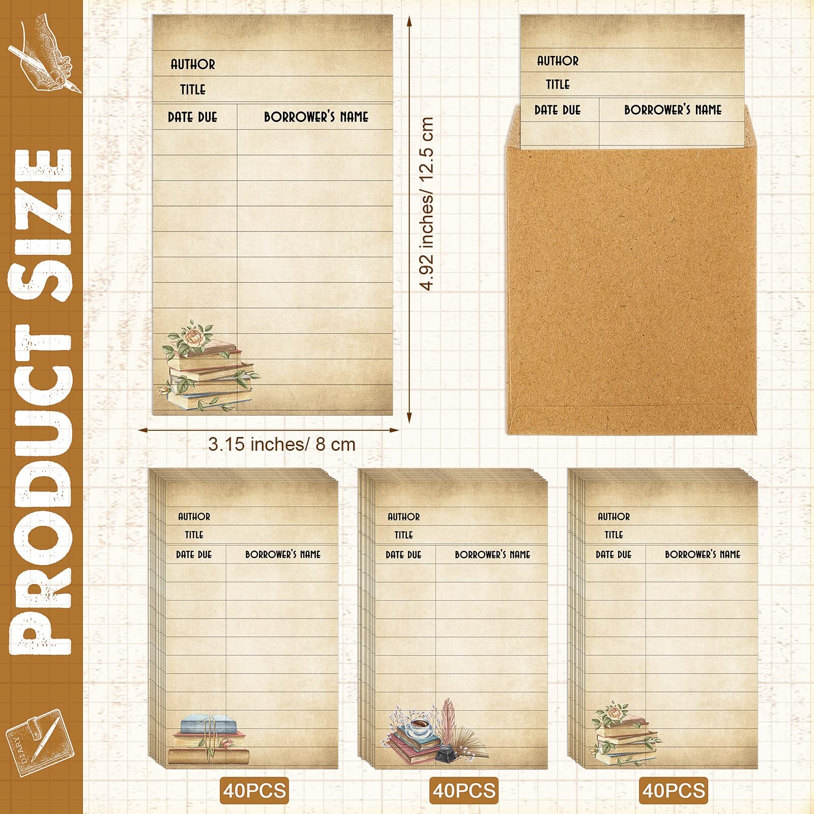 120 Set Library Book Pockets and Library Book Checkout Books Library Cards Ca…