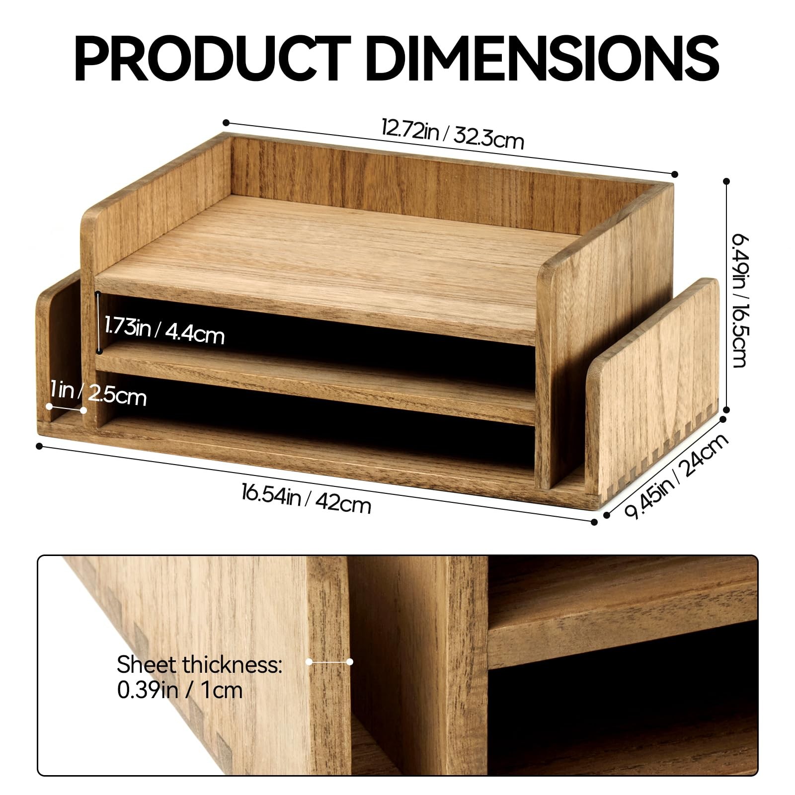 Wood Desk Organizer 5Tray Letter Mail Sorter, Dark Brown