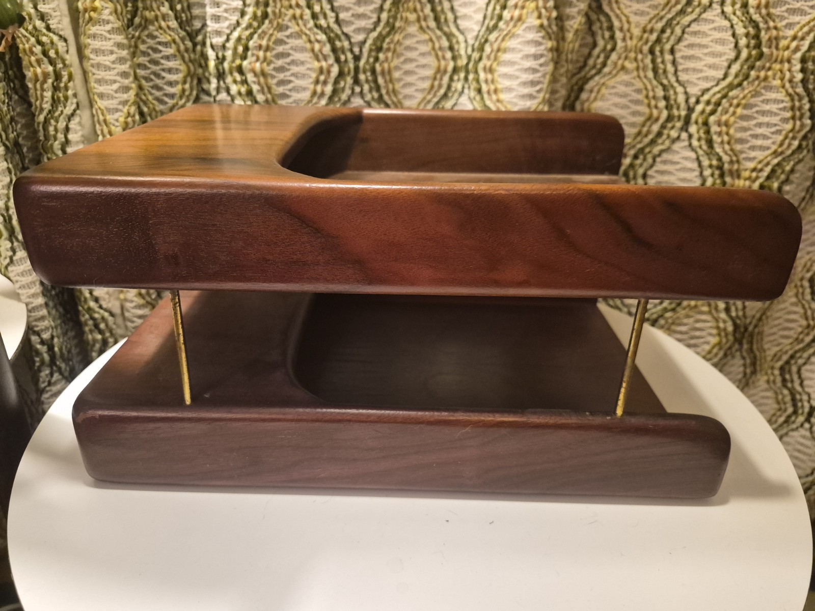 VTG Oak(?) Wooden 2-Tier File Holder Desk Organizer Paper Tray Letter Desk MCM