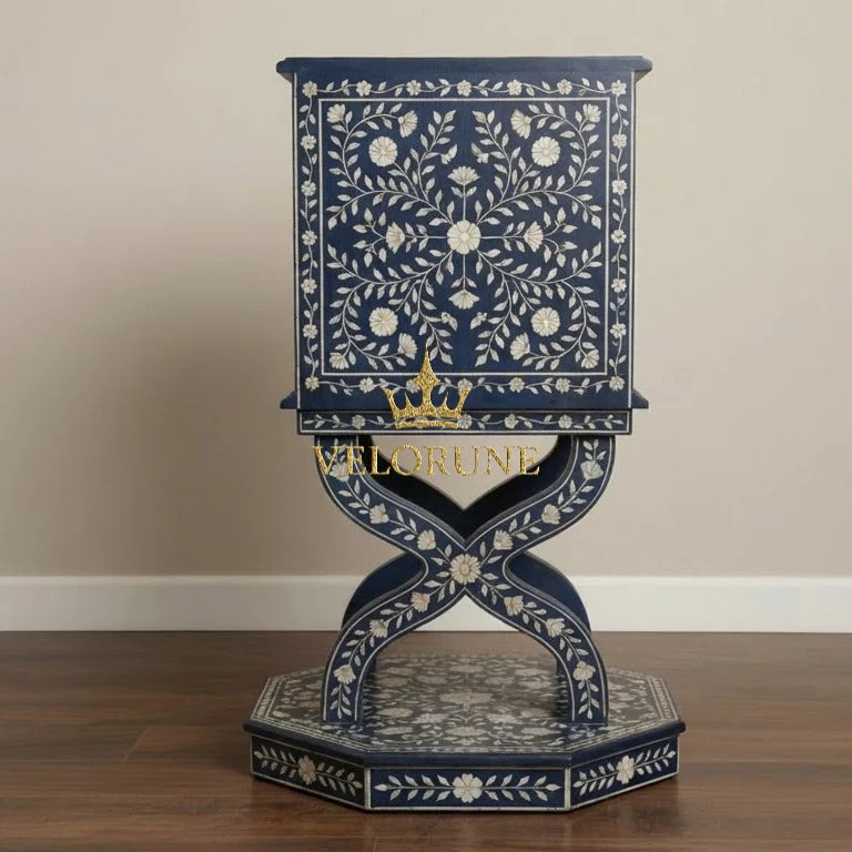 Elegant Handmade Bone Inlay Nightstand – Timeless Luxury & Artisan Craftsmanship