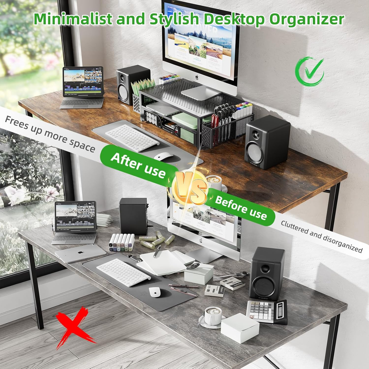Simple Trending Desk Organizer and Accessories, 2 Tier Computer Metal Monitor St