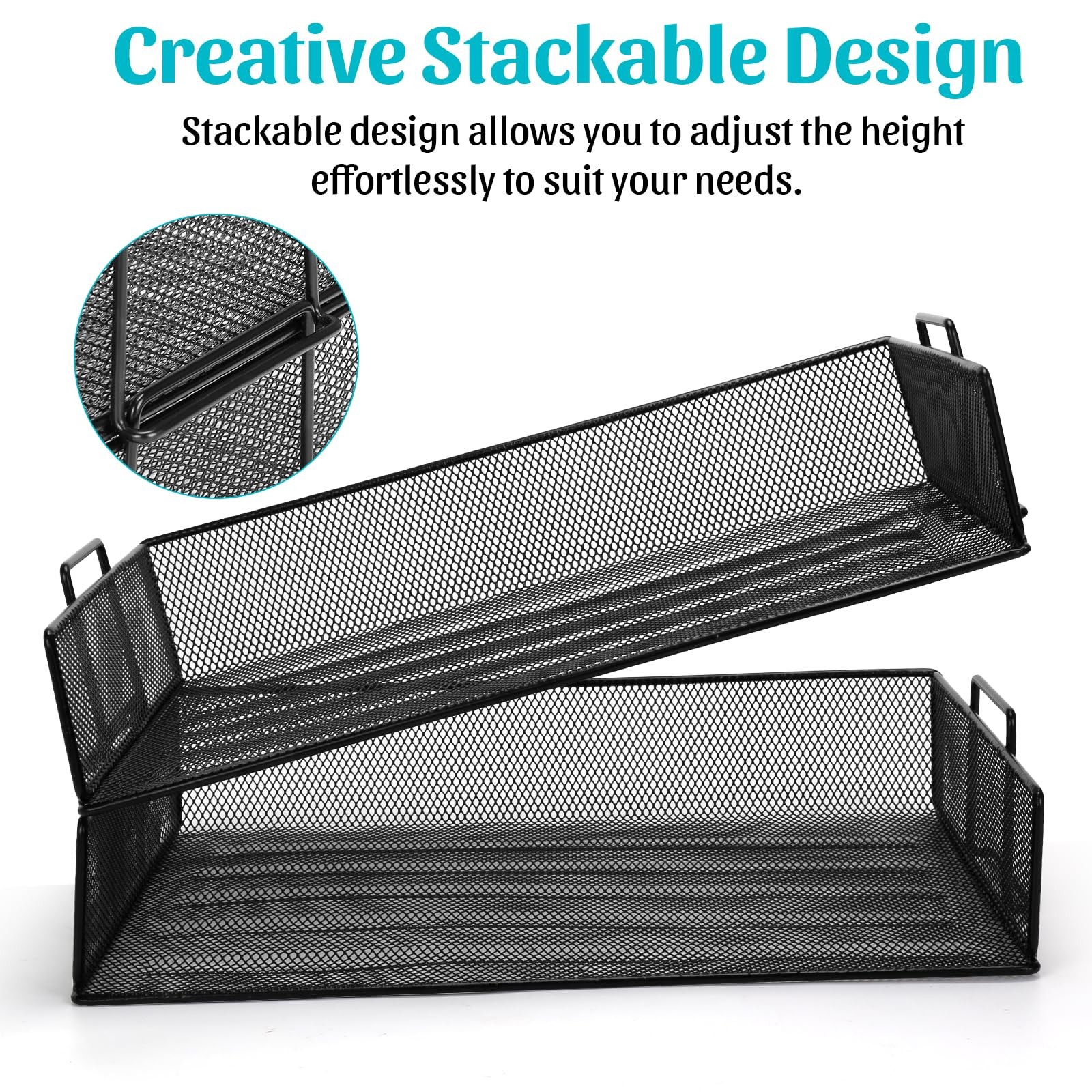 OUTFANDIA Office Drawer Organizer, 2 Tiers Stackable Paper Tray Black