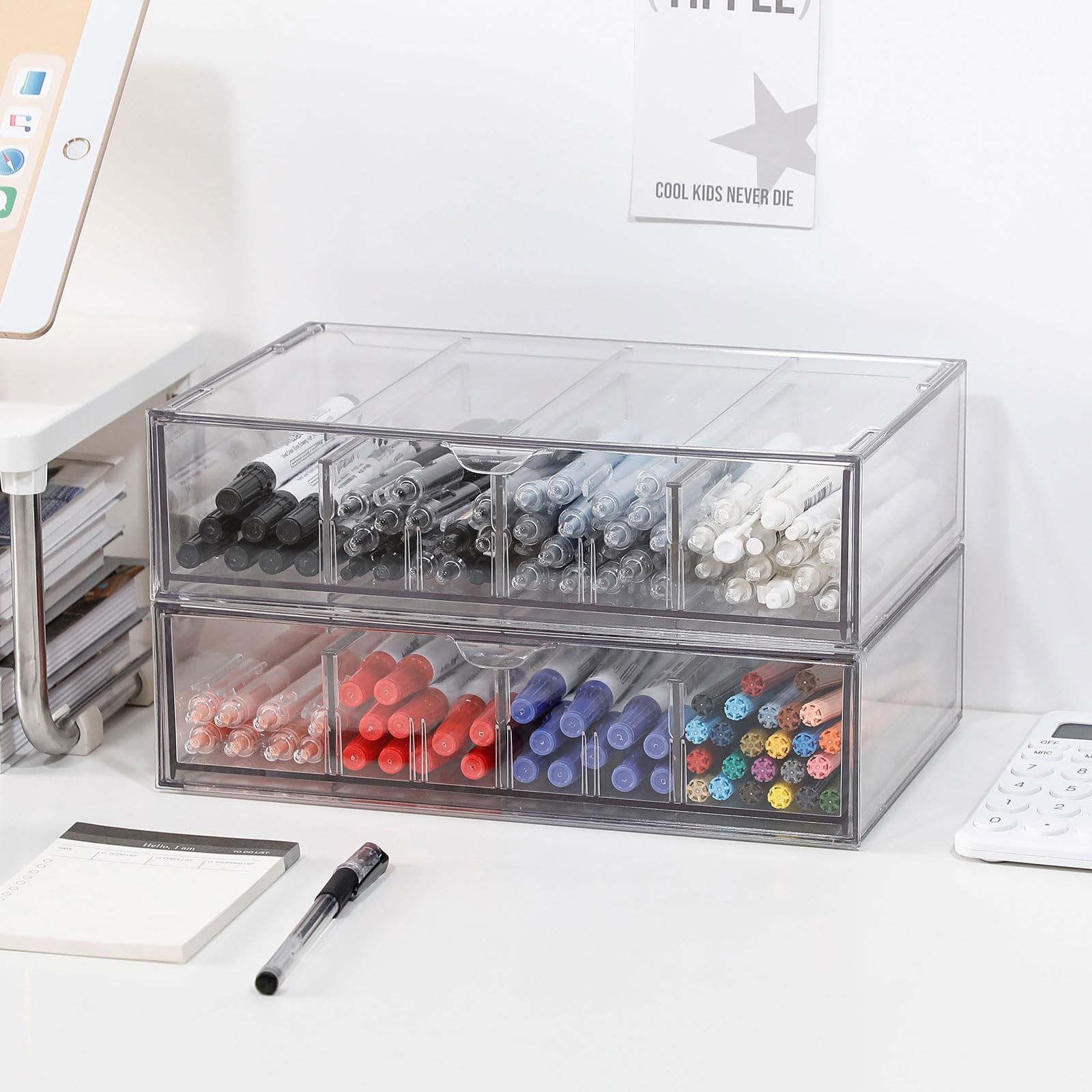 GOXITAX Clear Pen Organizer with Drawer, 2 Pack