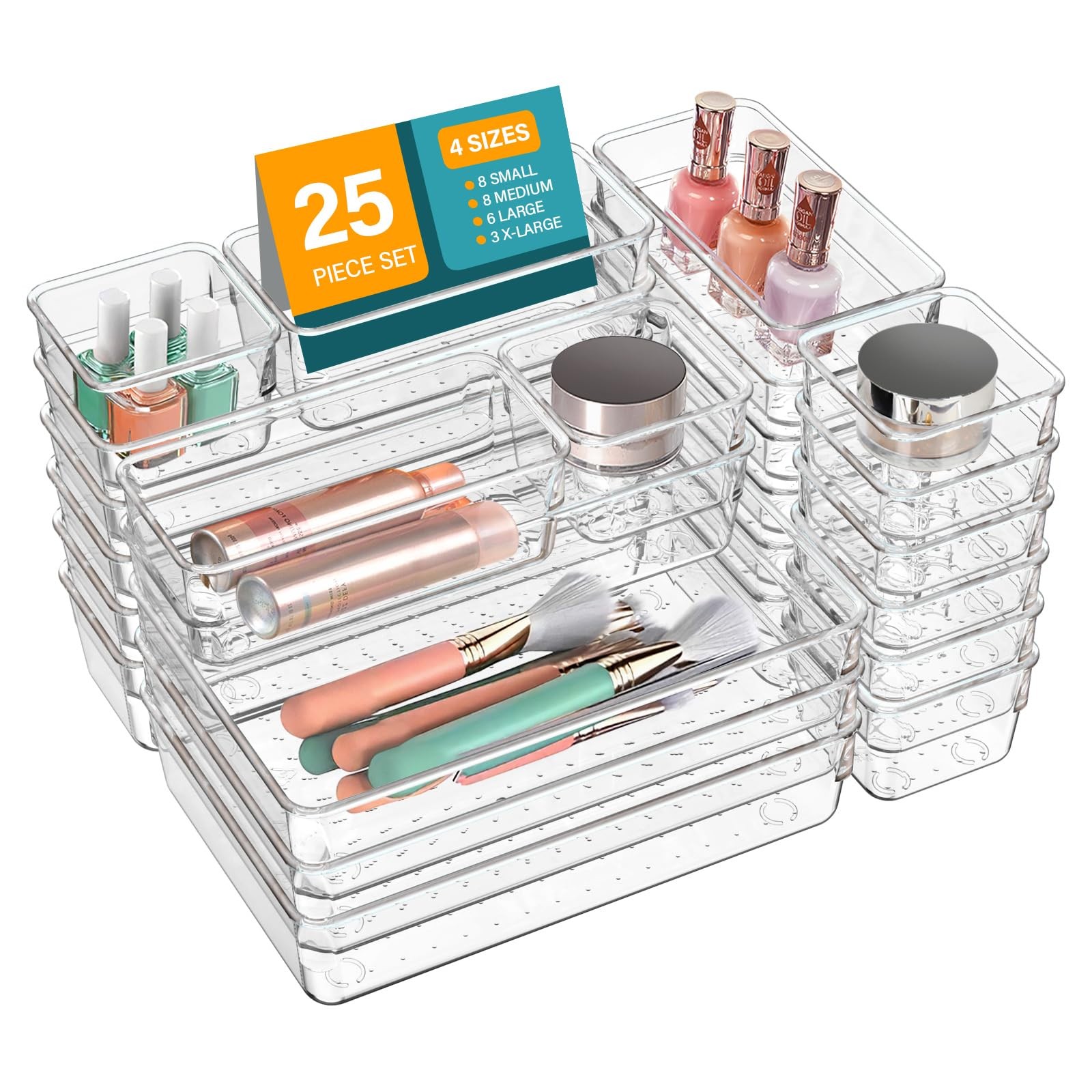 LUSCREAL 25 PCS Clear Plastic Drawer Organizers and Dividers, 4 S, 25PCS