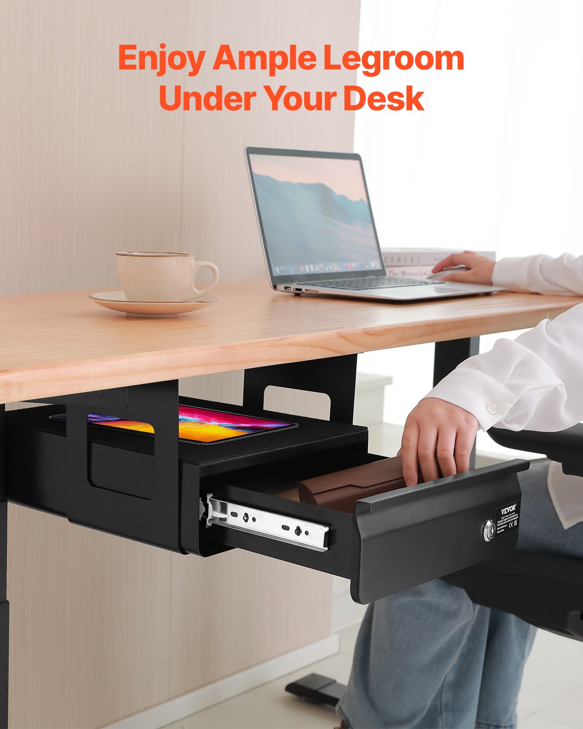 VEVOR 13 in Lockable Under Desk Drawer Organizer Slide-out Drawer for Office