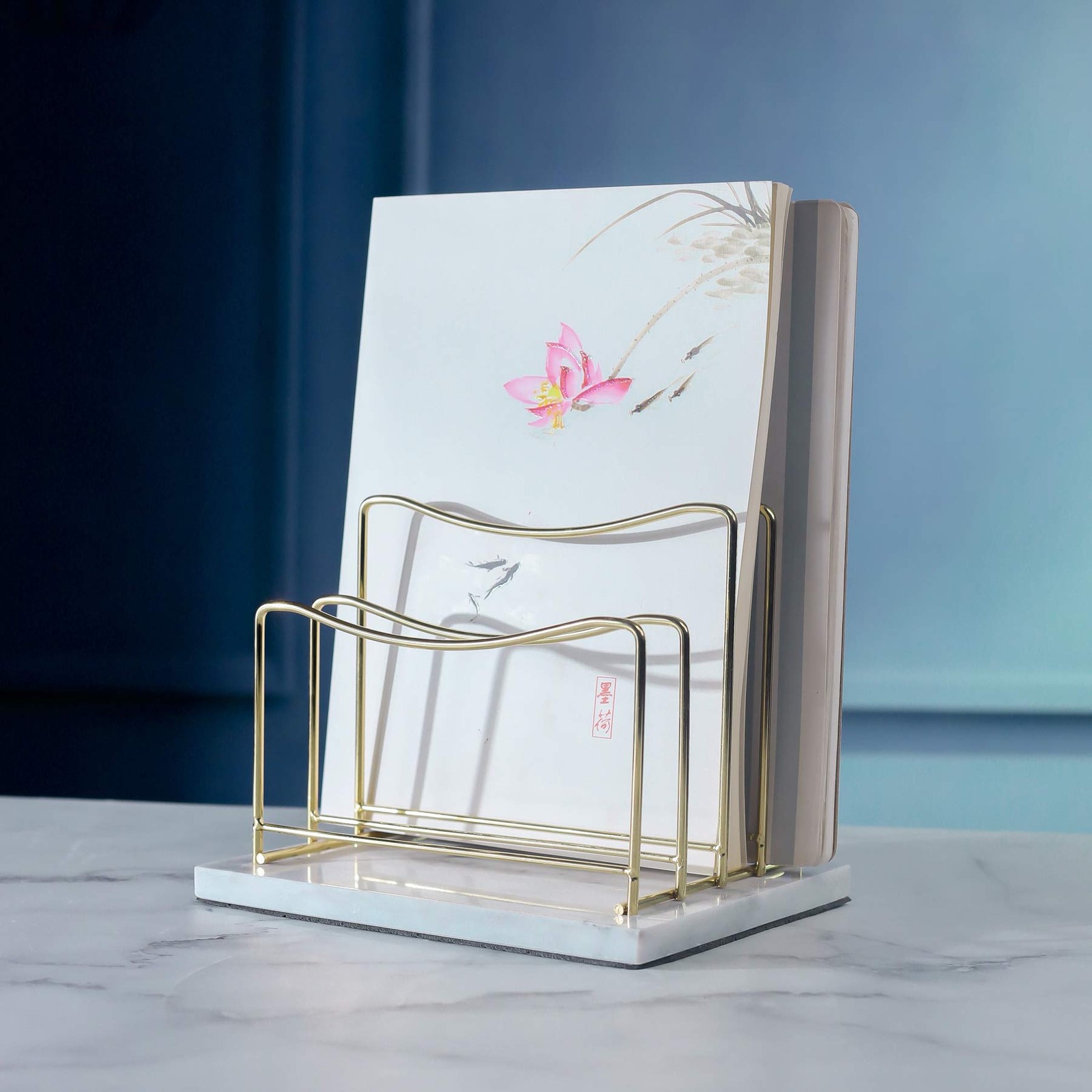 Real Marble File Holder – 7.9″ x 6.1″ x 6.3″ – Modern Mail Organizer – Elegant