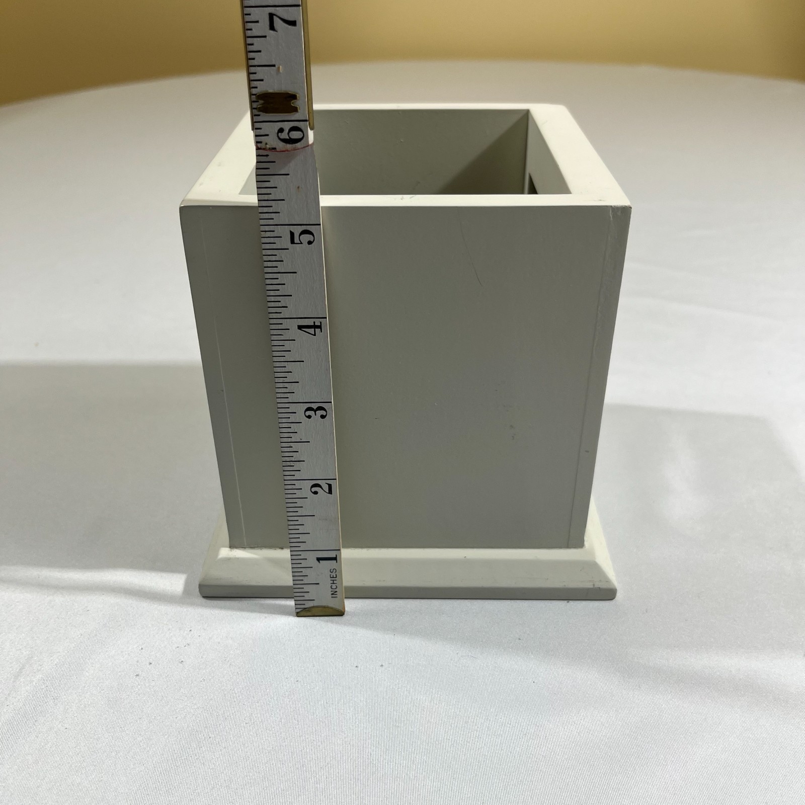 White Wooden Receipt Box Desktop Organizer Square Paper Storage Holder Office