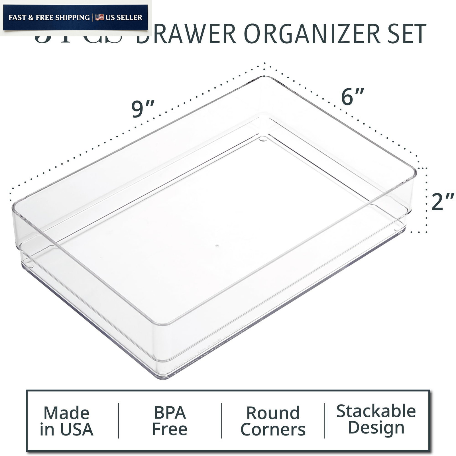 STORi SimpleSort 3-Piece Stackable Clear Drawer Organizer Set | 9x6x2″,