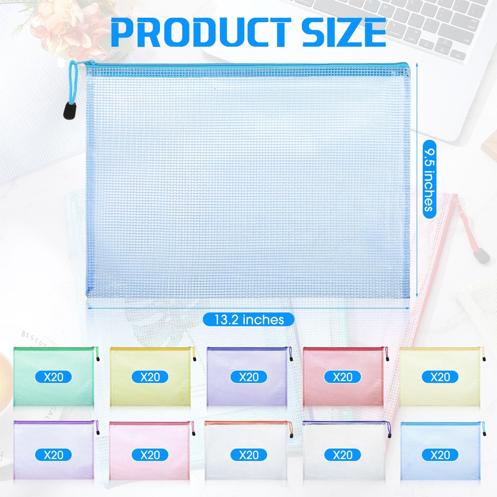 200 Pcs A4 Mesh Zipper Pouch Bulk Waterproof Mesh Zipper Organizer Plastic Fi…