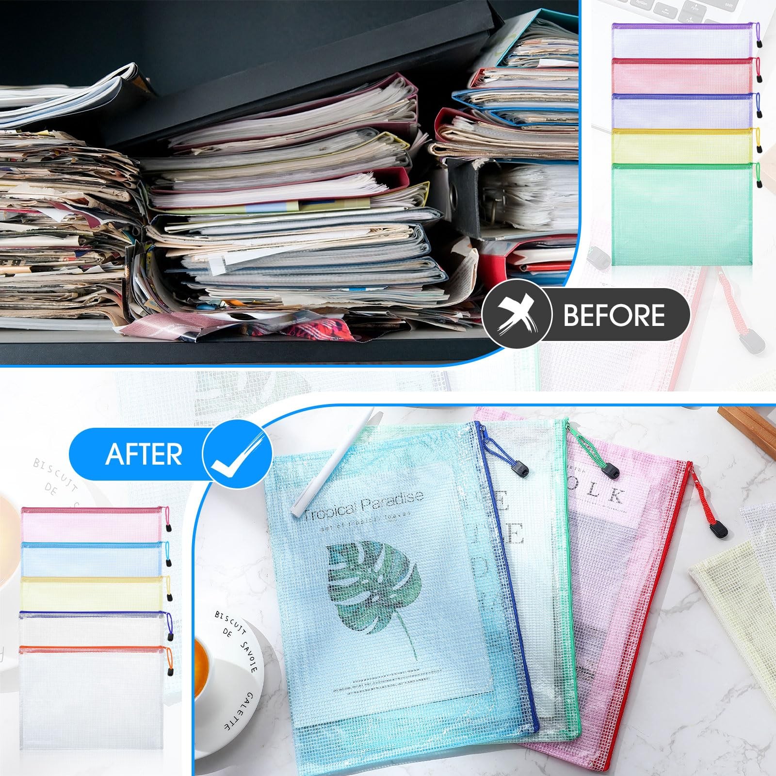 200 Pcs A4 Mesh Zipper Pouch Bulk Waterproof Mesh Zipper Organizer Plastic Fi…
