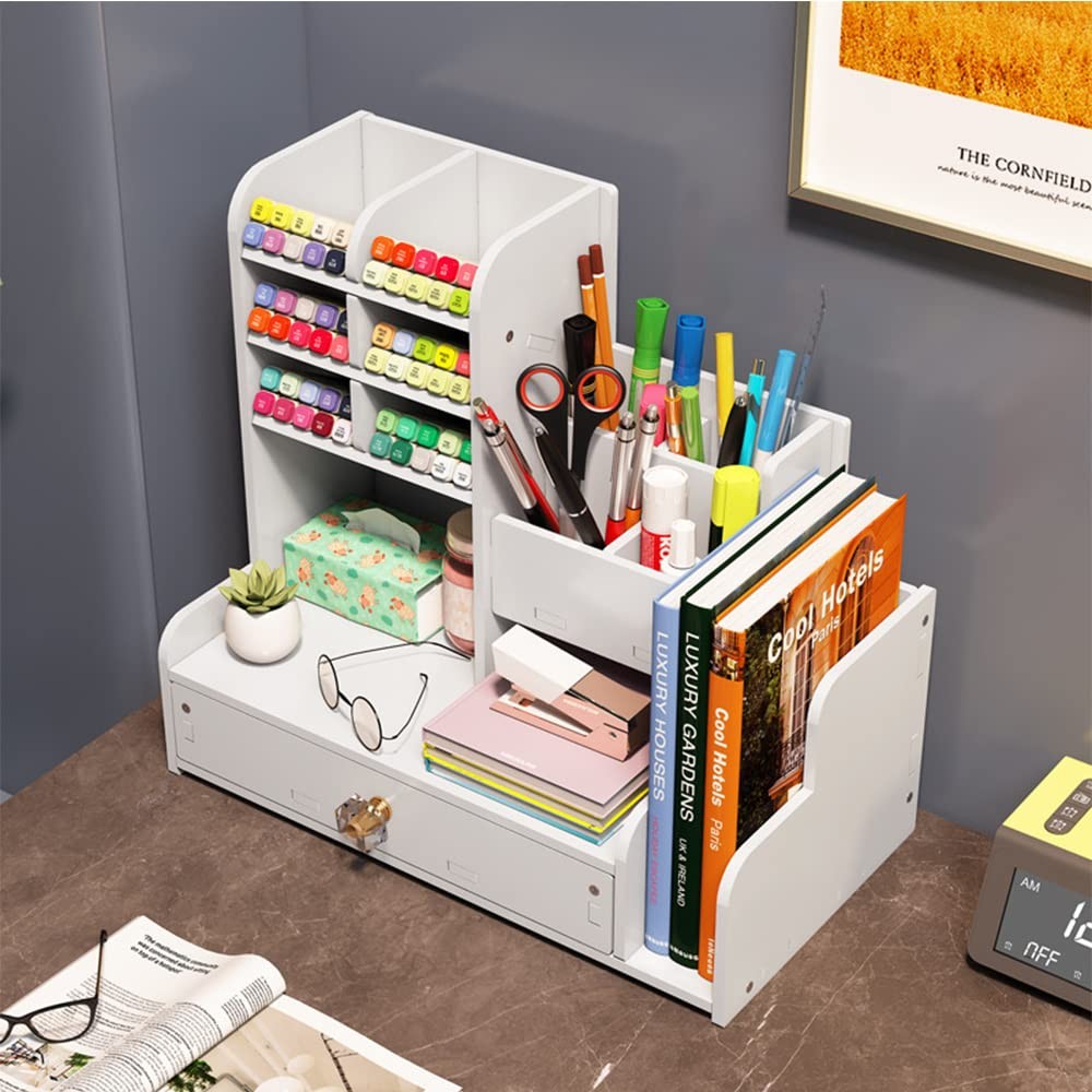 Desktop Pen Organizer Drawers 2 File Holder Art Supply Storage MultiFunctional