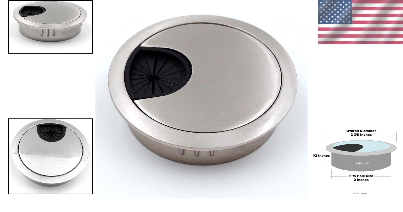 High-Quality Zinc Desk Grommet – 2 Inch Brushed Silver, 2-Pack for Clean Wires