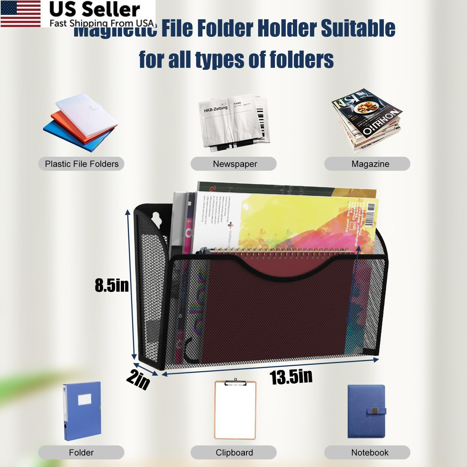 LQPAFZ Magnetic File Holder 1 Pockets Folder Organizer, 1 Pack, Black